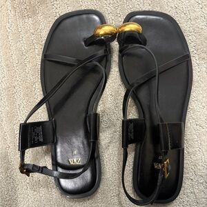 Zara Black Sandals with Gold Accents